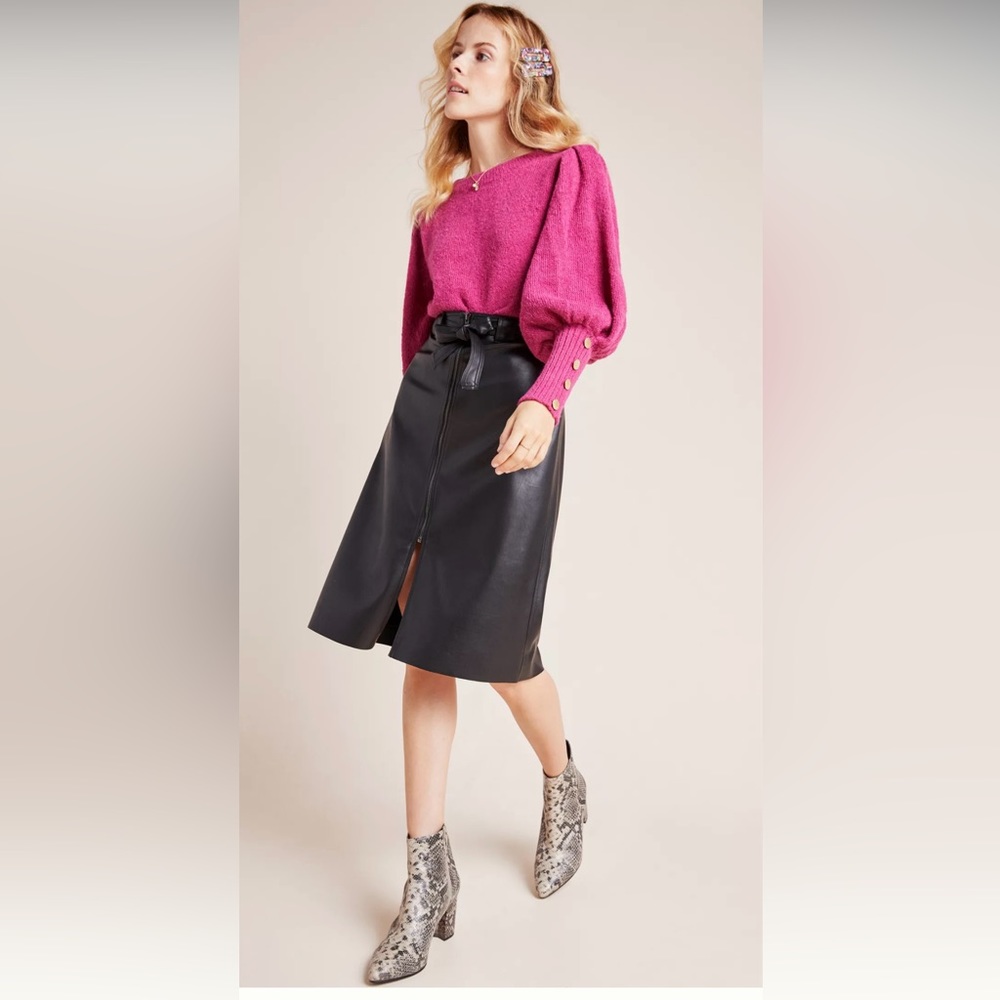 NEW Mod Bailey 44 Anthropologie Marceline Faux Vegan Leather ALine Midi Skirt XL